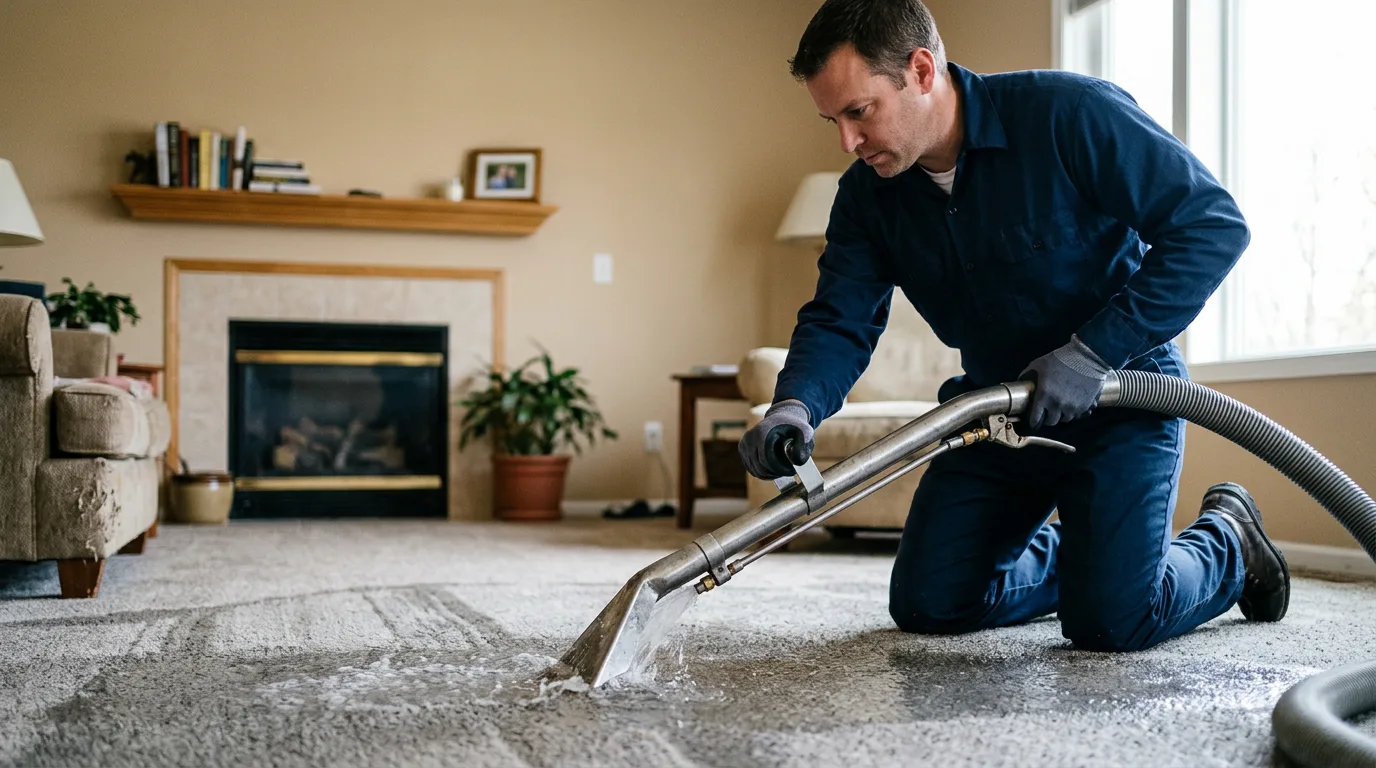 Water damage restoration technician working near Alliance, OH